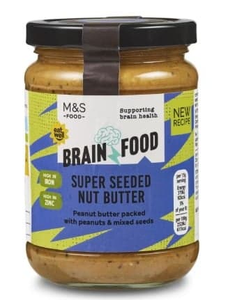 Marks & Spencer Crunchy peanut butter with sunflower seeds, pumpkin seeds, chia seeds (Salvia hispanica) and golden flax seeds, with added iron and zinc