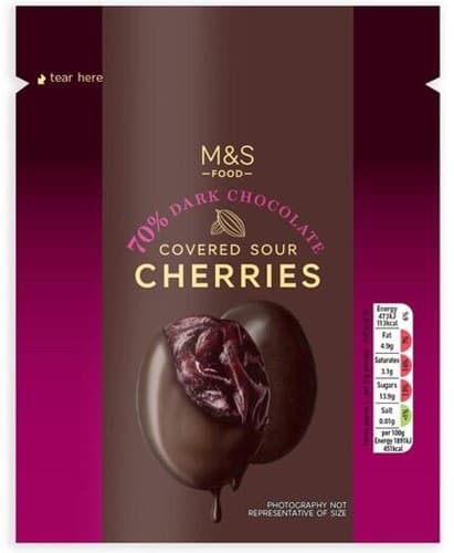 Marks & Spencer Almalébe áztatott cseresznye étcsokoládéba mártva