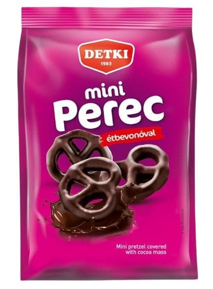 Detki mini cocoa pretzels completely dipped in food coloring