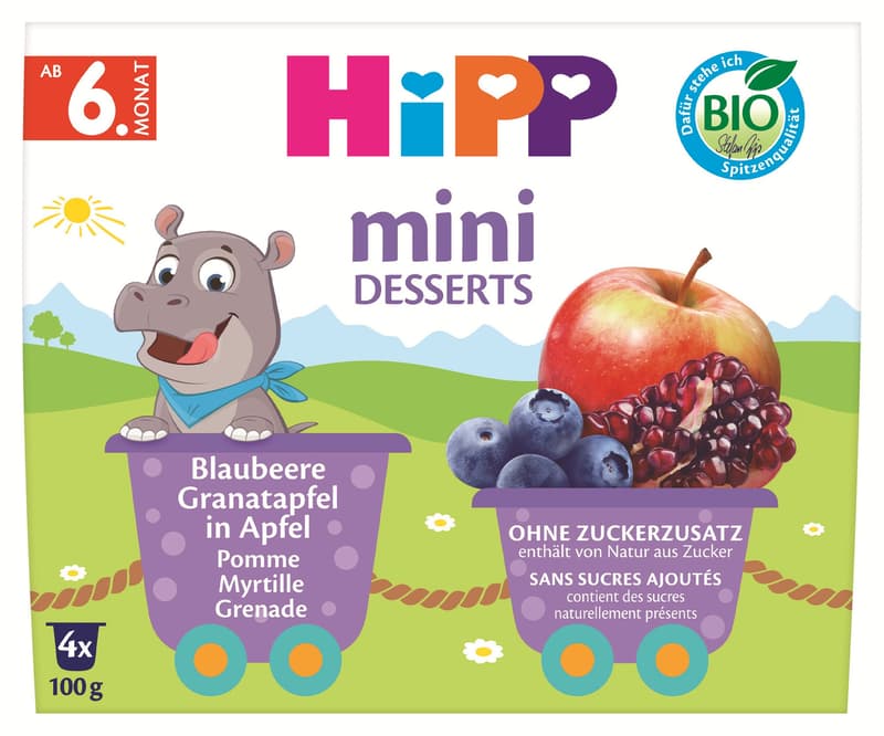Hipp BIO Blueberry-pomegranate in apple, from 6 months