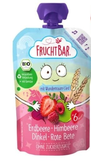 FruchtBar - Pouch Strawberries, Raspberries, Spelt and Beetroot 6 months and over 6months/100g