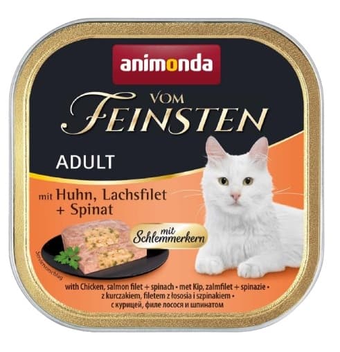 Animonda Feinsten Adult alutálkás nedveseledel felnőtt macskáknak, csirke-lazacfilé-spenót