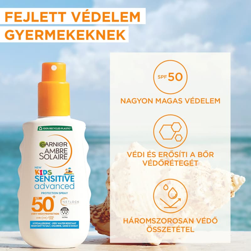 Garnier Ambre Solaire napvédő spray nagyon magas védelemmel SPF50+ gyerekek érzékeny bőrére