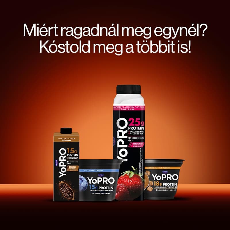 YoPRO karamellízű tejdesszert édesítőszerrel, magnéziummal és folsavval
