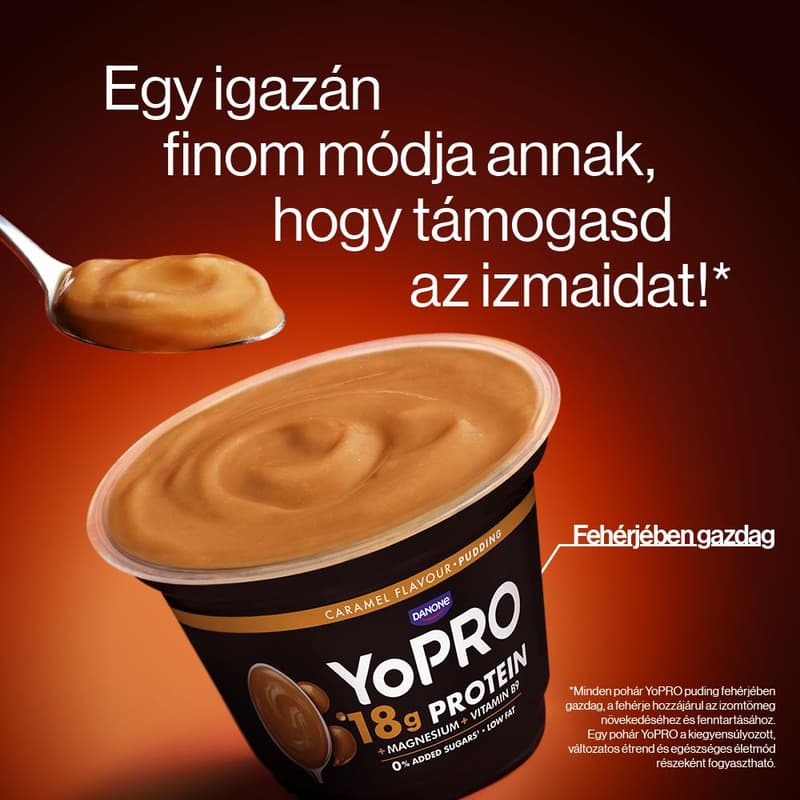 YoPRO karamellízű tejdesszert édesítőszerrel, magnéziummal és folsavval