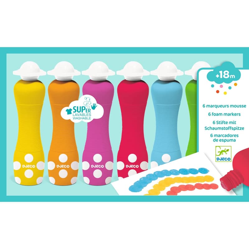 Djeco Marok filc készlet 6 színben - Pontozó színezés - 6 foam markers