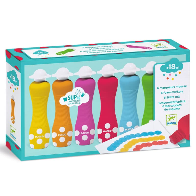 Djeco Marok filc készlet 6 színben - Pontozó színezés - 6 foam markers