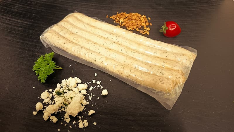 Grilled sausage with sheep curd sous vide