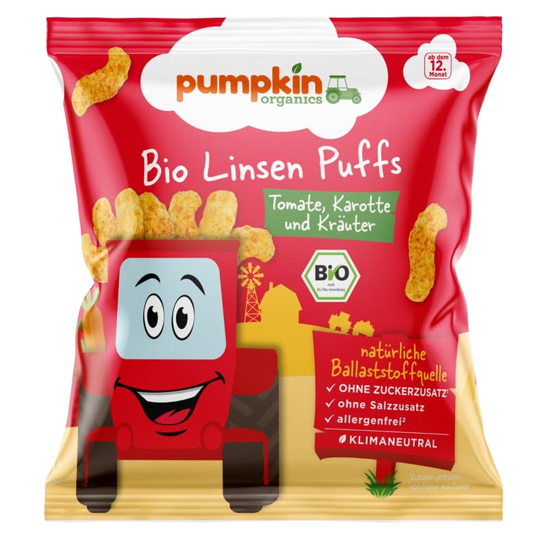 Pumpkin Organics Bio Lentil Puffs with Tomatoes, Carrots and Herbs 12 m+
