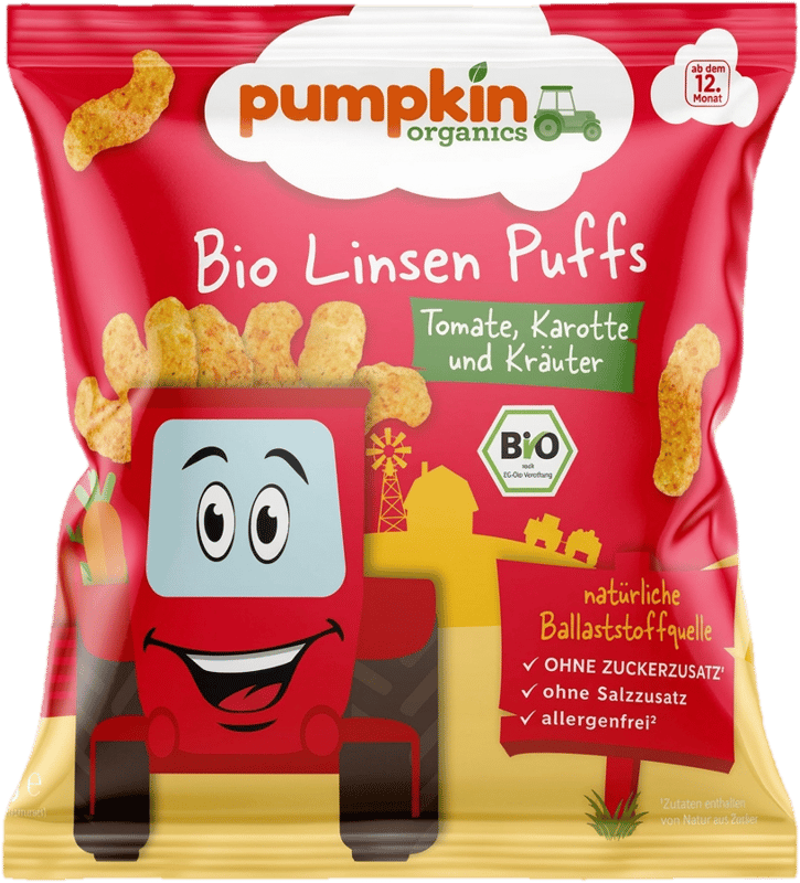 Pumpkin Organics Bio Lencse Snack paradicsommal, répával és petrezselyemmel 12 hónapos kortól