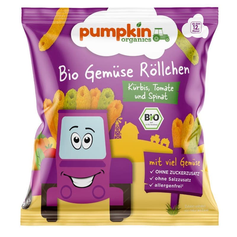 Pumpkin Organics Bio Zöldség Pufi sütőtökkel, paradicsommal és spenóttal 12 hónapos kortól