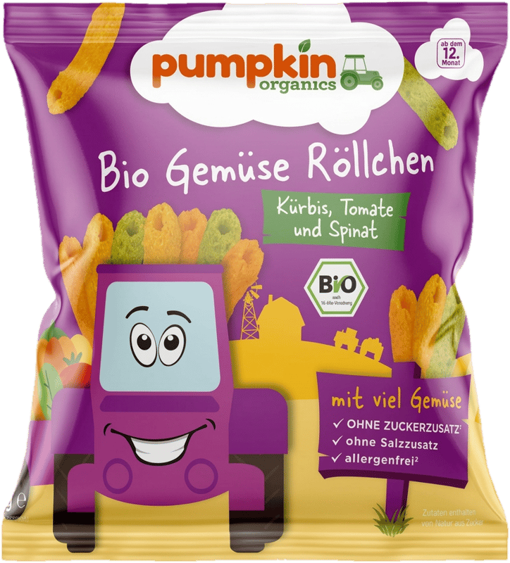 Pumpkin Organics Bio Zöldség Pufi sütőtökkel, paradicsommal és spenóttal 12 hónapos kortól