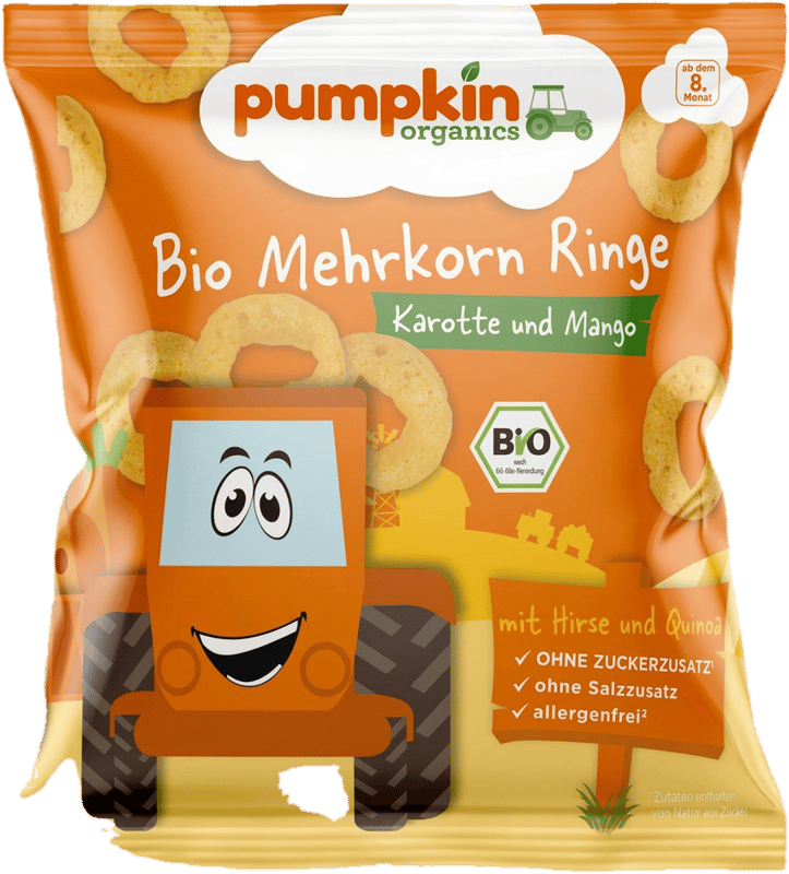 Pumpkin Organics Bio Sokgabonás Karika Snack mangóval és répával 8 hónapos kortól