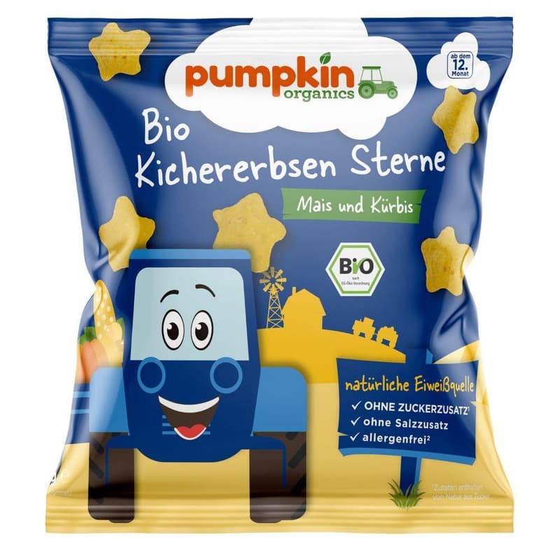 Pumpkin Organics Bio Csicseriborsó csillagok kukoricával és sütőtökkel 12 hónapos kortól