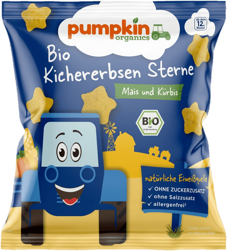 Pumpkin Organics Bio Csicseriborsó csillagok kukoricával és sütőtökkel 12 hónapos kortól