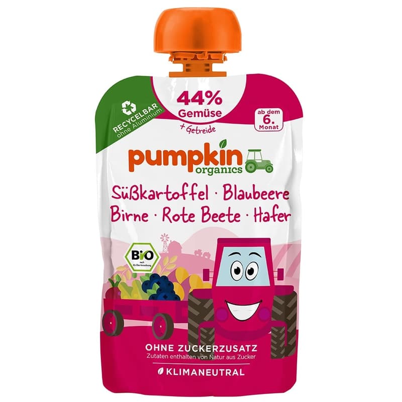 Pumpkin Organics Bio Vegetable Puree from Sweet Potato and Red Beets with Blueberries and Oats 6m+