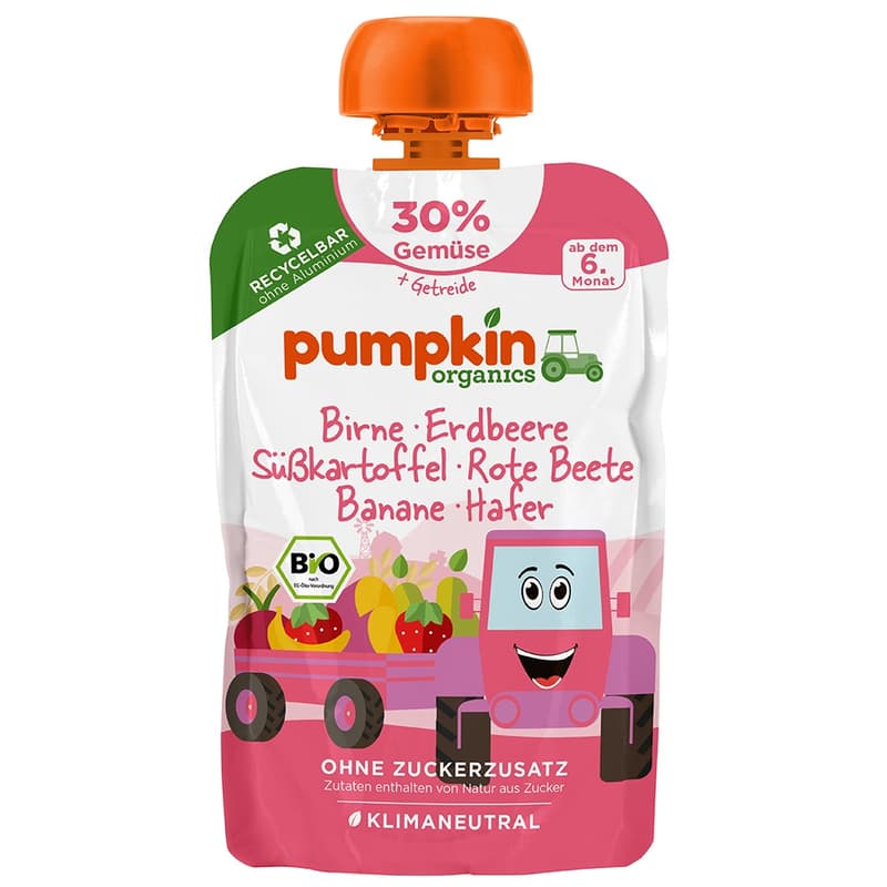 Pumpkin Organics Bio Vegetable puree Pear, strawberry, sweet potato, beet, oats
