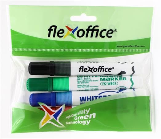 Whiteboard marker, 2,5 mm, bullet tip, set, FLEXOFFICE, "WB02", 4 colour