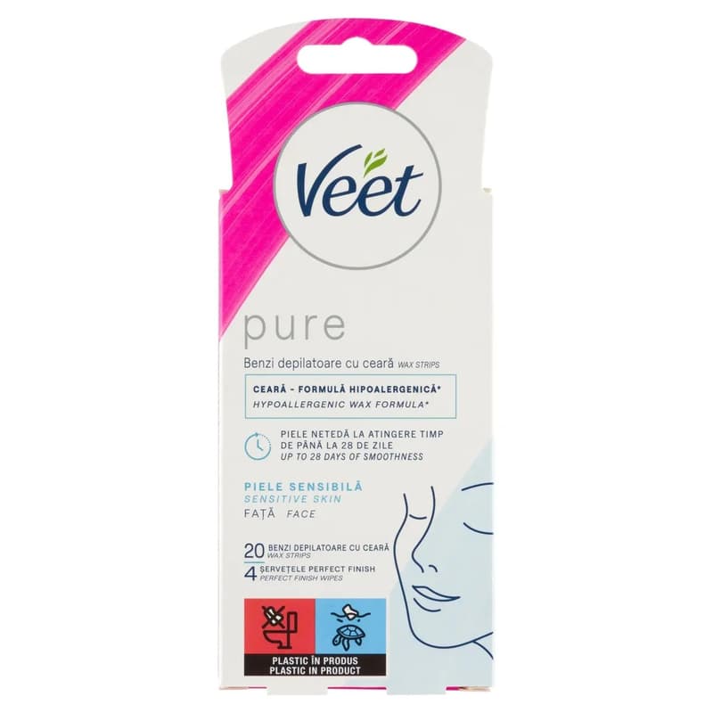 Veet Pure Facial Wax Strips for Sensitive Skin - 20 strips
