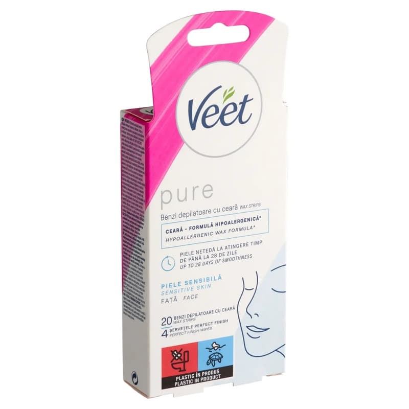Veet Pure Facial Wax Strips for Sensitive Skin - 20 strips