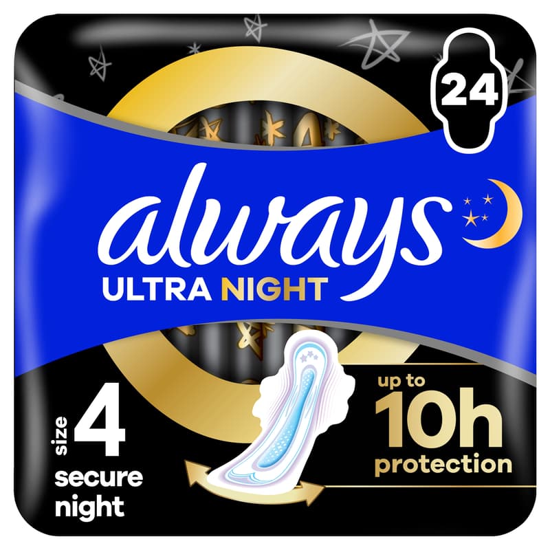Always Ultra Secure Night Egészségügyi Betét, 4-es méret, 24 db