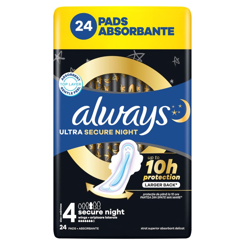 Always Ultra Secure Night Egészségügyi Betét, 4-es méret, 24 db
