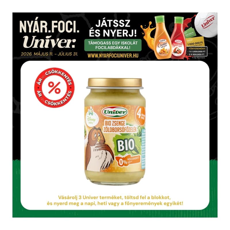Univer Bio Zsenge Zöldborsófőzelék Bébiétel 4 hónapos kortól