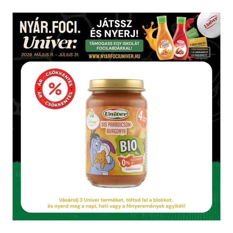 Univer Bio Paradicsom-burgonya Zöldségpüré Bébiétel 4 hónapos kortól