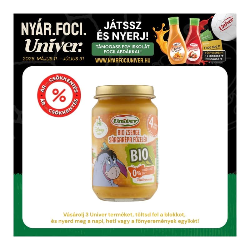 Univer Bio Zsenge Sárgarépa főzelék Zöldségpüré 4 hónapos kortól