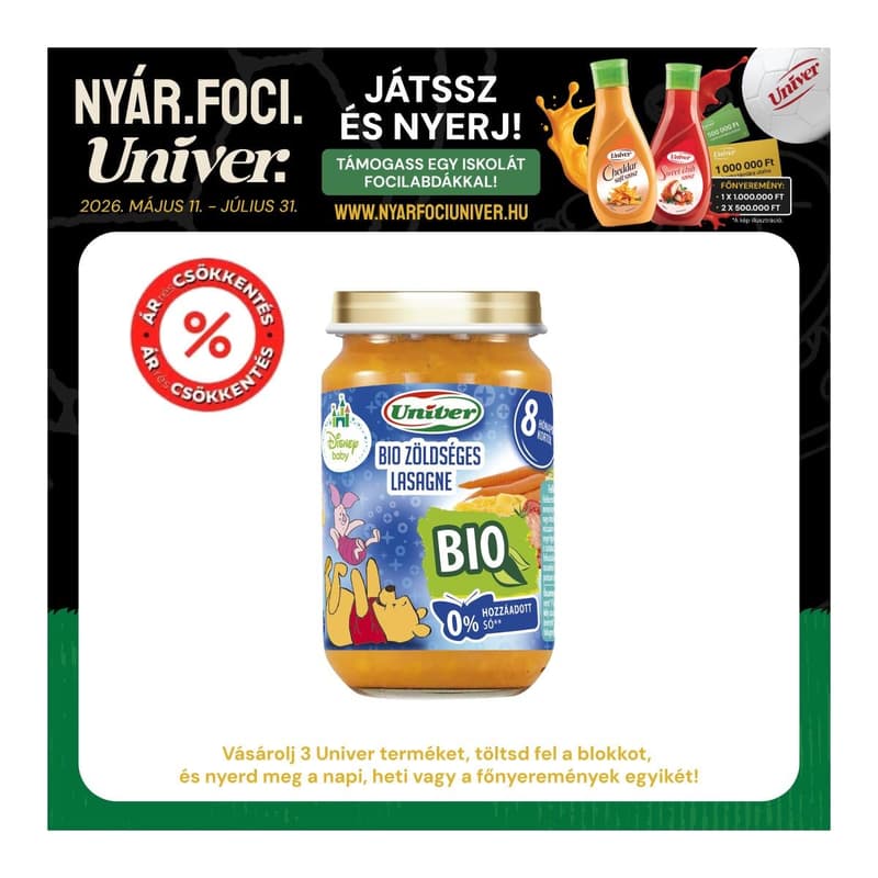 Univer Bio Zöldséges lasagne Bébiétel 8 hónapos kortól