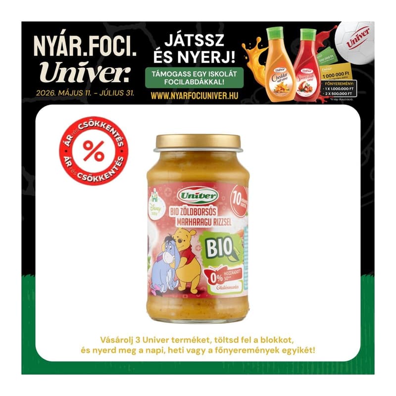 Univer Bio Zöldborsó marharagu rizzsel Bébiétel 10 hónapos kortól
