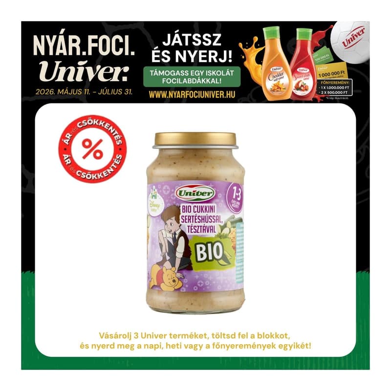 Univer Bio Cukkini sertéshússal, tésztával Bébiétel 12 hónapos kortól