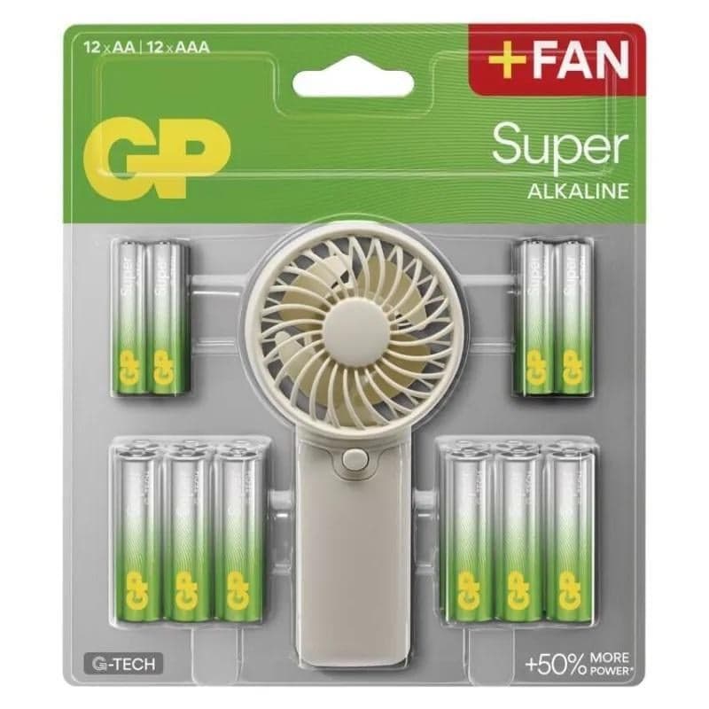 GP alkaline battery SUPER AA 12 pcs + AAA 12 pcs + Fan