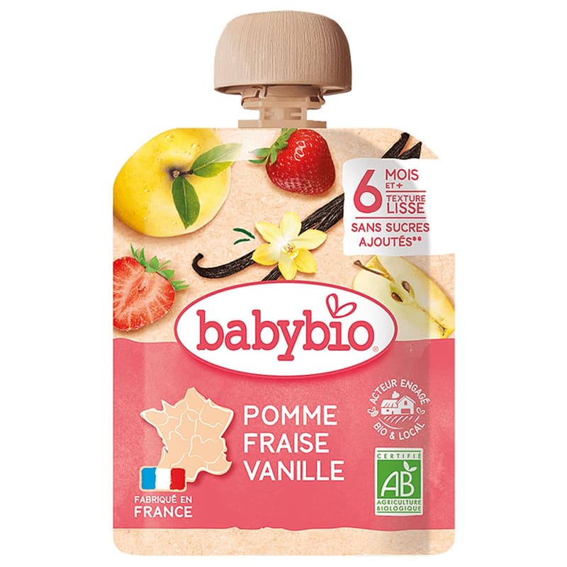 Babybio Apple Strawberry Vanilla pouch 90g 6m+