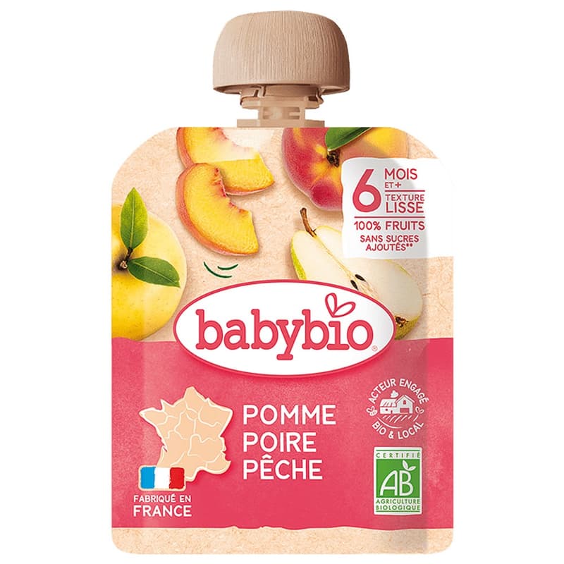 Babybio Apple Pear Peach pouch 90g 6m+