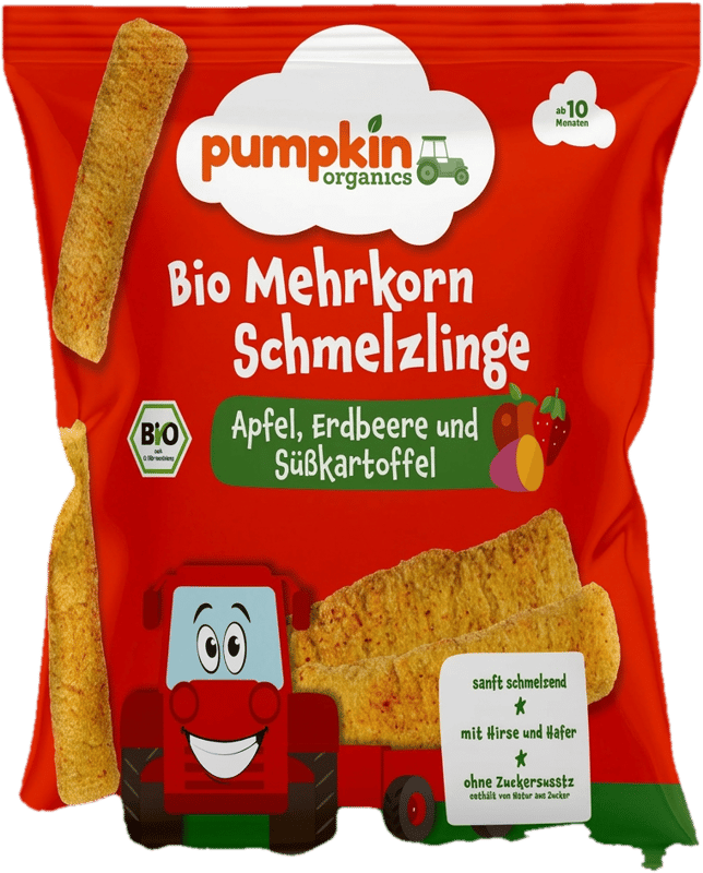 Pumpkin Organics Bio Organic Multigrain Melty Sticks Appel, Strawberry Sweet Potato 25 g 10 m+
