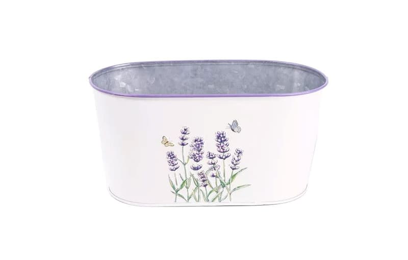 Tin Oval Planter with Lavender Design, 23×12 cm
