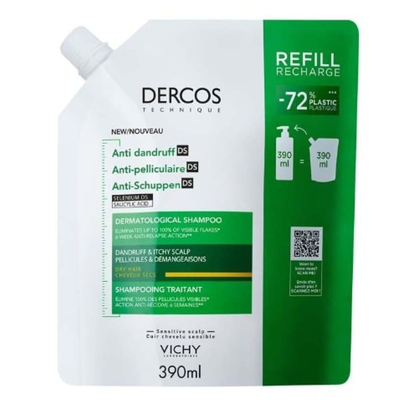 Vichy Dercos sampon korpás/száraz hajra utántöltő 390ml