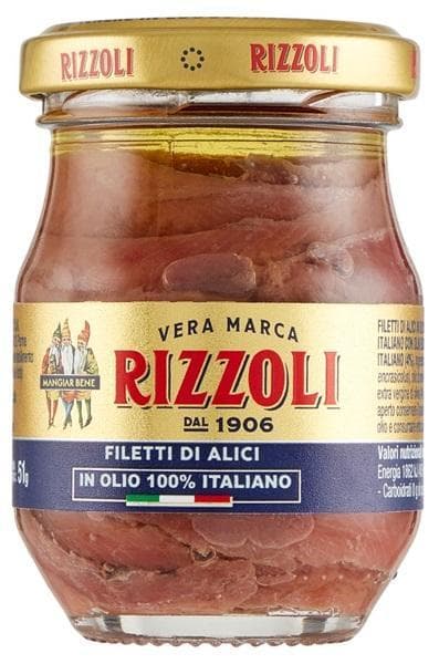 Rizzoli Szardellafilé olasz napraforgóolajban olasz extra szűz olívaolajjal (4%) (90 g)