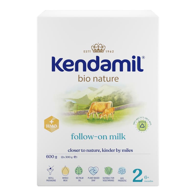 Kendamil BIO NATURE BOX 2 HMO+ tehéntej alapú anyatej-kiegészítő tápszer 6 hónapos kortól (600 g)