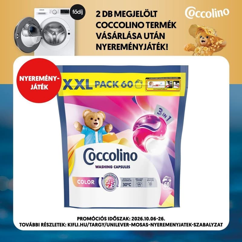 Coccolino 3in1 Color mosókapszula színes ruhákhoz, 60 db