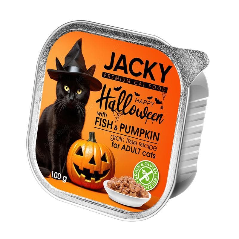 Jacky Halloween alutálkás pástétom macskaeledel, hal-sütőtök