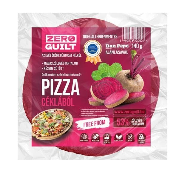 High vegetable content, pre-baked, frozen pizza base with beetroot