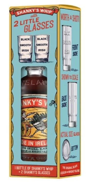 Shanky's Whip Black Irish Whiskey Liquer Medium (Gift Box+Shot glasses)