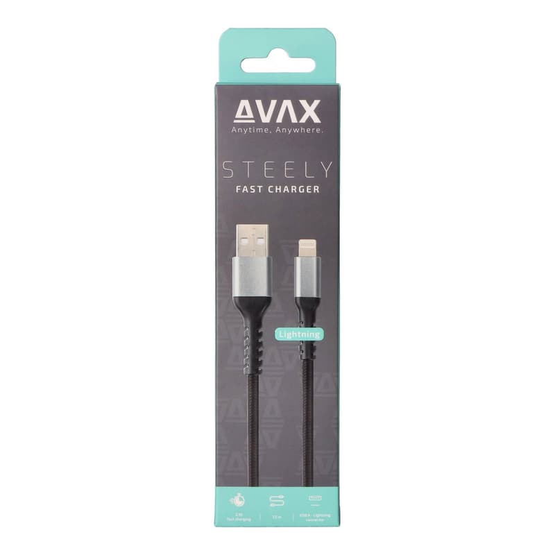 AVAX CB401G STEELY USB A-Lightning 20W, 1.5m fast charger, braided cable, 3A, steel-grey