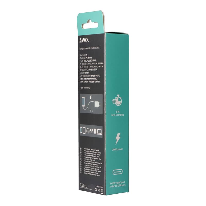 AVAX CH-320 Hálózati fali töltő USB + Type C, 20W