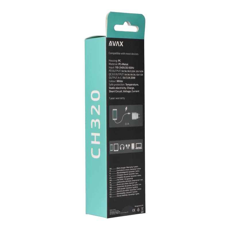 AVAX CH-320 Hálózati fali töltő USB + Type C, 20W