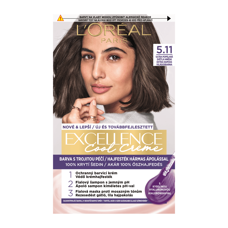 L'ORÉAL PARIS Excellence krémes, tartós hajfesték Cool Créme 5.11 Extra Hamvas Világosbarna