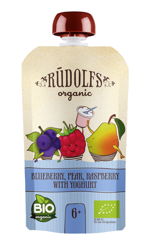 Rudolfs-Bio blueberry, pear, raspberry with yoghurt 6 snow/110 g