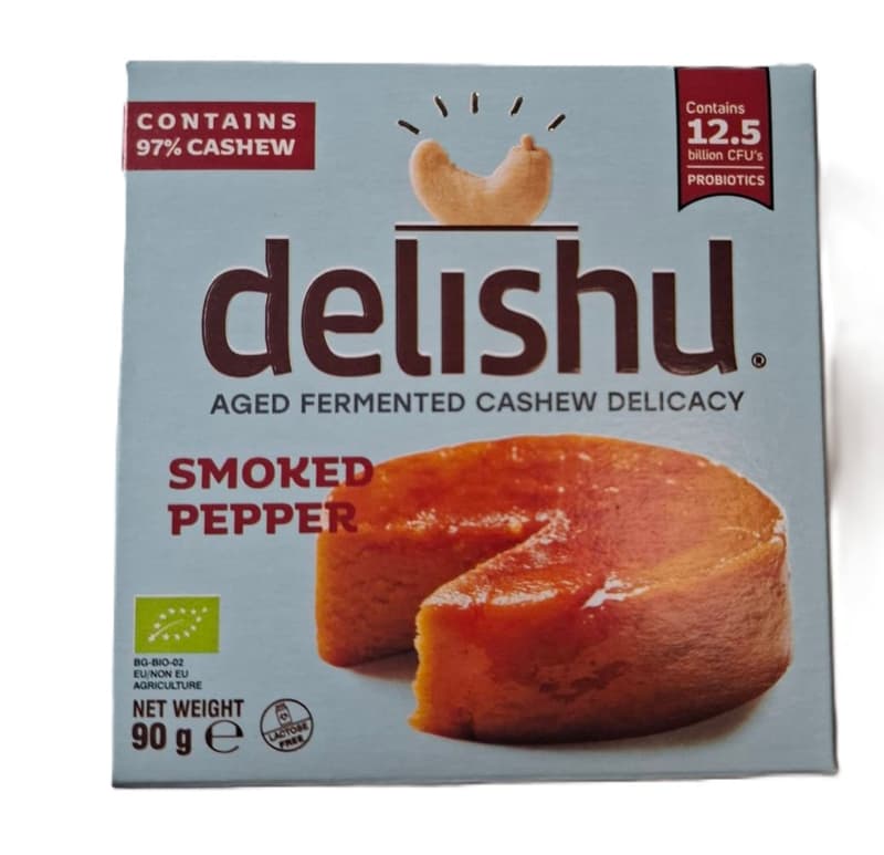 Delishu Fermented, Cashew-based Aged Cheese Alternative with Smoked Paprika